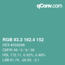 カラーコード: RGB 83.3 162.4 152 | qconv.com