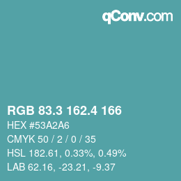 カラーコード: RGB 83.3 162.4 166 | qconv.com