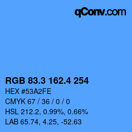 カラーコード: RGB 83.3 162.4 254 | qconv.com
