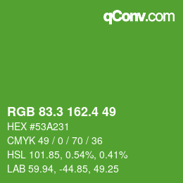 カラーコード: RGB 83.3 162.4 49 | qconv.com