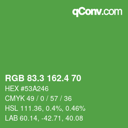 カラーコード: RGB 83.3 162.4 70 | qconv.com