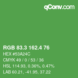 カラーコード: RGB 83.3 162.4 76 | qconv.com