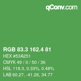 カラーコード: RGB 83.3 162.4 81 | qconv.com
