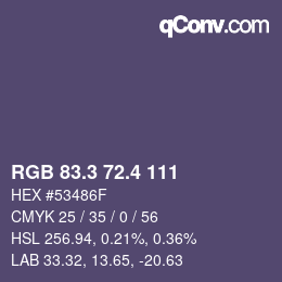 カラーコード: RGB 83.3 72.4 111 | qconv.com