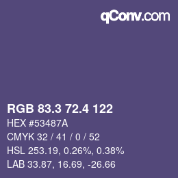 カラーコード: RGB 83.3 72.4 122 | qconv.com