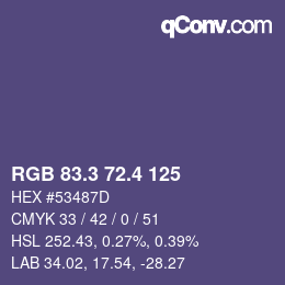 カラーコード: RGB 83.3 72.4 125 | qconv.com