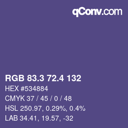カラーコード: RGB 83.3 72.4 132 | qconv.com