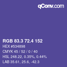カラーコード: RGB 83.3 72.4 152 | qconv.com