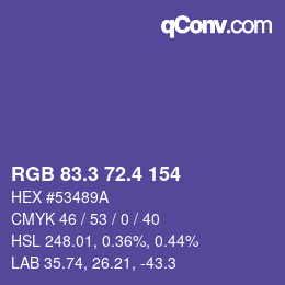 カラーコード: RGB 83.3 72.4 154 | qconv.com