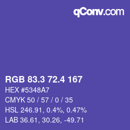 カラーコード: RGB 83.3 72.4 167 | qconv.com
