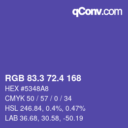 カラーコード: RGB 83.3 72.4 168 | qconv.com