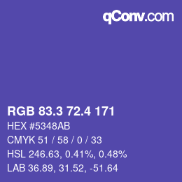 カラーコード: RGB 83.3 72.4 171 | qconv.com