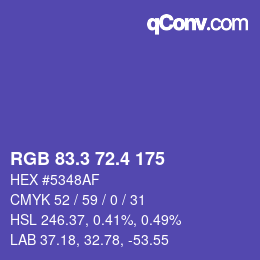 カラーコード: RGB 83.3 72.4 175 | qconv.com