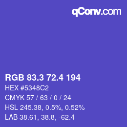 カラーコード: RGB 83.3 72.4 194 | qconv.com