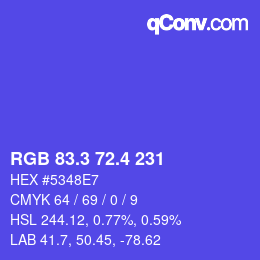 カラーコード: RGB 83.3 72.4 231 | qconv.com