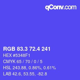 カラーコード: RGB 83.3 72.4 241 | qconv.com