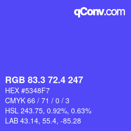 颜色代码: RGB 83.3 72.4 247 | qconv.com