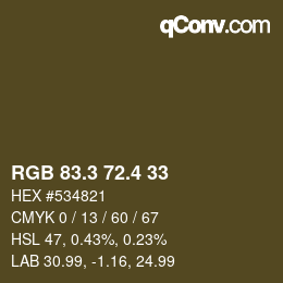 カラーコード: RGB 83.3 72.4 33 | qconv.com