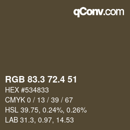 カラーコード: RGB 83.3 72.4 51 | qconv.com