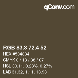 カラーコード: RGB 83.3 72.4 52 | qconv.com
