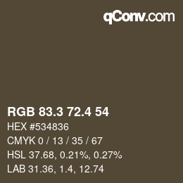 カラーコード: RGB 83.3 72.4 54 | qconv.com