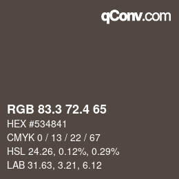 カラーコード: RGB 83.3 72.4 65 | qconv.com