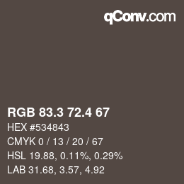 カラーコード: RGB 83.3 72.4 67 | qconv.com