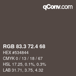 カラーコード: RGB 83.3 72.4 68 | qconv.com
