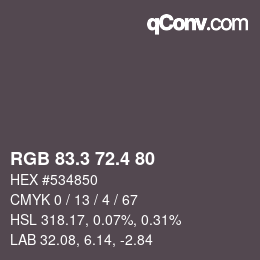 カラーコード: RGB 83.3 72.4 80 | qconv.com