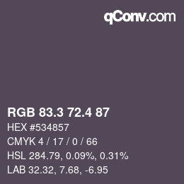 カラーコード: RGB 83.3 72.4 87 | qconv.com