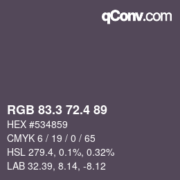 カラーコード: RGB 83.3 72.4 89 | qconv.com