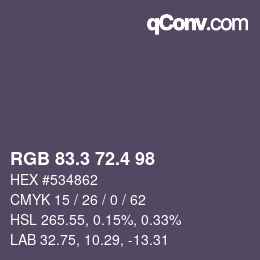 カラーコード: RGB 83.3 72.4 98 | qconv.com