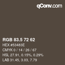 Color code: RGB 83.5 72 62 | qconv.com