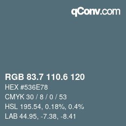 カラーコード: RGB 83.7 110.6 120 | qconv.com