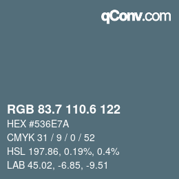 カラーコード: RGB 83.7 110.6 122 | qconv.com