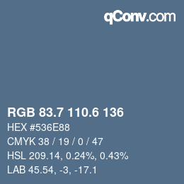 カラーコード: RGB 83.7 110.6 136 | qconv.com