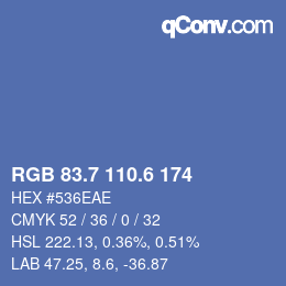 カラーコード: RGB 83.7 110.6 174 | qconv.com