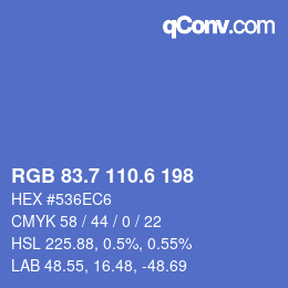 カラーコード: RGB 83.7 110.6 198 | qconv.com