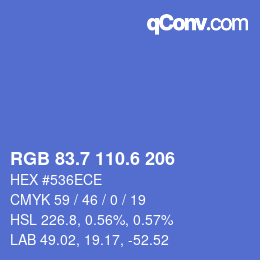 カラーコード: RGB 83.7 110.6 206 | qconv.com