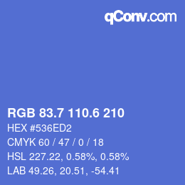 カラーコード: RGB 83.7 110.6 210 | qconv.com