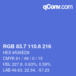 カラーコード: RGB 83.7 110.6 216 | qconv.com