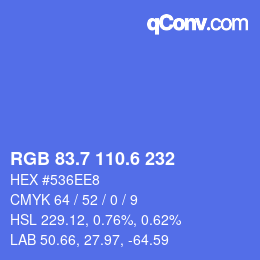 カラーコード: RGB 83.7 110.6 232 | qconv.com