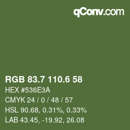 カラーコード: RGB 83.7 110.6 58 | qconv.com