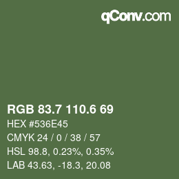 カラーコード: RGB 83.7 110.6 69 | qconv.com