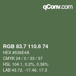 カラーコード: RGB 83.7 110.6 74 | qconv.com