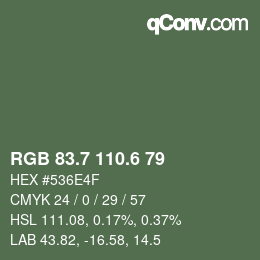 カラーコード: RGB 83.7 110.6 79 | qconv.com