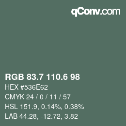 カラーコード: RGB 83.7 110.6 98 | qconv.com