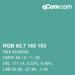 カラーコード: RGB 83.7 165 153 | qconv.com