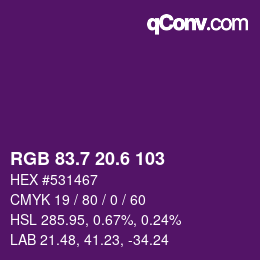カラーコード: RGB 83.7 20.6 103 | qconv.com