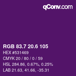 カラーコード: RGB 83.7 20.6 105 | qconv.com